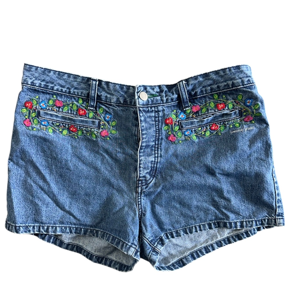 Tommy Hilfiger Vintage Blue Jean Shorts with Floral Embroidery